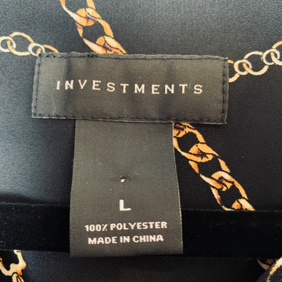 Investments Chain Print Blouse Womens Large Black Roll Tab Long Sleeve Old Money - Picture 3 of 12